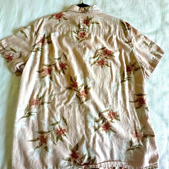American Eagle Mens XL Shirt Pink Cotton Linen Short Sleeve Button Floral - Picture 2 of 9